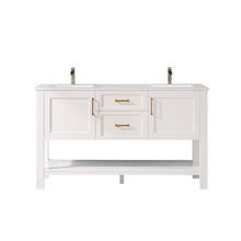 Load image into Gallery viewer, Vinnova Vanity Vinnova Grayson 60" Double Vanity in White and Composite Carrara White Stone Countertop Without Mirror