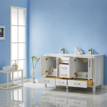 Load image into Gallery viewer, Vinnova Vanity Vinnova Shannon 60" Double Vanity in White and Composite Carrara White Stone Countertop Without Mirror