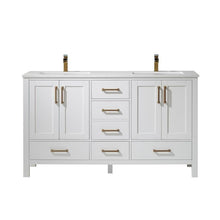 Load image into Gallery viewer, Vinnova Vanity Vinnova Shannon 60" Double Vanity in White and Composite Carrara White Stone Countertop Without Mirror