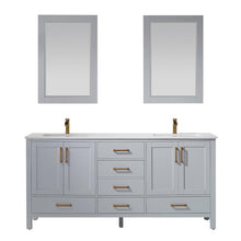 Load image into Gallery viewer, Vinnova Vanity Vinnova Shannon 72" Double Vanity in Paris Grey and Composite Carrara White Stone Countertop With Mirror