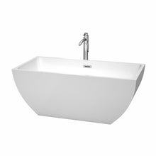 Load image into Gallery viewer, Wyndham Collection Bathtub Wyndham Collection WCBTK150559ATP11PC Rachel 59 Inch Freestanding Bathtub in White with Floor Mounted Faucet, Drain and Overflow Trim in Polished Chrome
