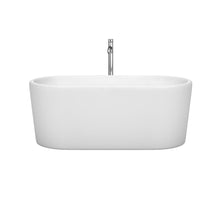 Load image into Gallery viewer, Wyndham Collection Bathtub Wyndham Collection WCBTK151159ATP11PC Ursula 59 Inch Freestanding Bathtub in White with Floor Mounted Faucet, Drain and Overflow Trim in Polished Chrome