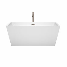 Load image into Gallery viewer, Wyndham Collection Bathtub Wyndham Collection WCBTK151459ATP11BN Sara 59 Inch Freestanding Bathtub in White with Floor Mounted Faucet, Drain and Overflow Trim in Brushed Nickel