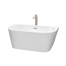 Load image into Gallery viewer, Wyndham Collection Bathtub Wyndham Collection WCBTM153459ATP11BN Callie 59 Inch Freestanding Bathtub in White with Floor Mounted Faucet, Drain and Overflow Trim in Brushed Nickel