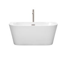 Load image into Gallery viewer, Wyndham Collection Bathtub Wyndham Collection WCBTM153459ATP11BN Callie 59 Inch Freestanding Bathtub in White with Floor Mounted Faucet, Drain and Overflow Trim in Brushed Nickel