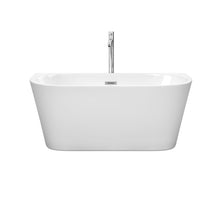 Load image into Gallery viewer, Wyndham Collection Bathtub Wyndham Collection WCBTM153459ATP11PC Callie 59 Inch Freestanding Bathtub in White with Floor Mounted Faucet, Drain and Overflow Trim in Polished Chrome