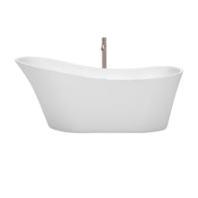 Load image into Gallery viewer, Wyndham Collection Bathtub Wyndham Collection WCBTO85467ATP11BN Janice 67 Inch Freestanding Bathtub in White with Floor Mounted Faucet, Drain and Overflow Trim in Brushed Nickel