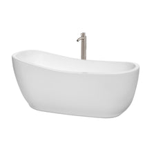 Load image into Gallery viewer, Wyndham Collection Bathtub Wyndham Collection WCBTO85666ATP11BN Margaret 66 Inch Freestanding Bathtub in White with Floor Mounted Faucet, Drain and Overflow Trim in Brushed Nickel