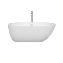 Load image into Gallery viewer, Wyndham Collection Bathtub Wyndham Collection WCOBT100060ATP11PC Melissa 60 Inch Freestanding Bathtub in White with Floor Mounted Faucet, Drain and Overflow Trim in Polished Chrome