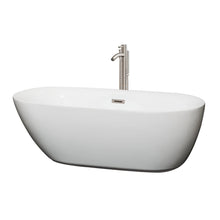 Load image into Gallery viewer, Wyndham Collection Bathtub Wyndham Collection WCOBT100065ATP11BN Melissa 65 Inch Freestanding Bathtub in White with Floor Mounted Faucet, Drain and Overflow Trim in Brushed Nickel