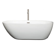 Load image into Gallery viewer, Wyndham Collection Bathtub Wyndham Collection WCOBT100065ATP11BN Melissa 65 Inch Freestanding Bathtub in White with Floor Mounted Faucet, Drain and Overflow Trim in Brushed Nickel