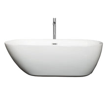 Load image into Gallery viewer, Wyndham Collection Bathtub Wyndham Collection WCOBT100065ATP11PC Melissa 65 Inch Freestanding Bathtub in White with Floor Mounted Faucet, Drain and Overflow Trim in Polished Chrome