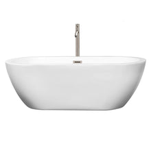 Load image into Gallery viewer, Wyndham Collection Bathtub Wyndham Collection WCOBT100268ATP11BN Soho 68 Inch Freestanding Bathtub in White with Floor Mounted Faucet, Drain and Overflow Trim in Brushed Nickel