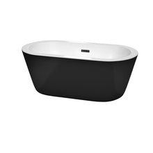 Load image into Gallery viewer, Wyndham Collection Bathtub Wyndham Collection WCOBT100360BKMBTRIM Mermaid 60 Inch Freestanding Bathtub in Black with White Interior with Matte Black Drain and Overflow Trim