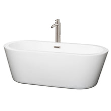 Load image into Gallery viewer, Wyndham Collection Bathtub Wyndham Collection WCOBT100367ATP11BN Mermaid 67 Inch Freestanding Bathtub in White with Floor Mounted Faucet, Drain and Overflow Trim in Brushed Nickel