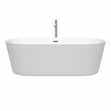 Load image into Gallery viewer, Wyndham Collection Bathtub Wyndham Collection WCOBT101271ATP11BN Carissa 71 Inch Freestanding Bathtub in White with Floor Mounted Faucet, Drain and Overflow Trim in Brushed Nickel