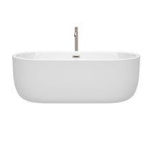 Load image into Gallery viewer, Wyndham Collection Bathtub Wyndham Collection WCOBT101367ATP11BN Juliette 67 Inch Freestanding Bathtub in White with Floor Mounted Faucet, Drain and Overflow Trim in Brushed Nickel