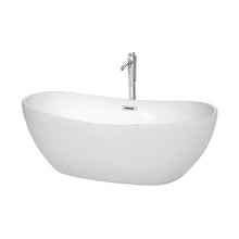 Load image into Gallery viewer, Wyndham Collection Bathtub Wyndham Collection WCOBT101465ATP11PC Rebecca 65 Inch Freestanding Bathtub in White with Floor Mounted Faucet, Drain and Overflow Trim in Polished Chrome
