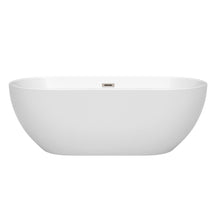 Load image into Gallery viewer, Wyndham Collection Bathtub Wyndham Collection WCOBT200067BNTRIM Brooklyn 67 Inch Freestanding Bathtub in White with Brushed Nickel Drain and Overflow Trim