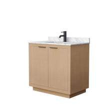 Load image into Gallery viewer, Wyndham Collection Vanity Wyndham Collection WCF282836SLBCMUNSMXX Maroni 36 Inch Single Bathroom Vanity in Light Straw, White Carrara Marble Countertop, Undermount Square Sink, Matte Black Trim