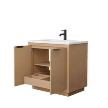 Load image into Gallery viewer, Wyndham Collection Vanity Wyndham Collection WCF282836SLBK1INTMXX Maroni 36 Inch Single Bathroom Vanity in Light Straw, 1.25 Inch Thick Matte White Solid Surface Countertop, Integrated Sink, Matte Black Trim