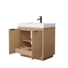 Load image into Gallery viewer, Wyndham Collection Vanity Wyndham Collection WCF282836SLBK4INTMXX Maroni 36 Inch Single Bathroom Vanity in Light Straw, 4 Inch Thick Matte White Solid Surface Countertop, Integrated Sink, Matte Black Trim