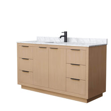 Load image into Gallery viewer, Wyndham Collection Vanity Wyndham Collection WCF282860SLBCMUNSMXX Maroni 60 Inch Single Bathroom Vanity in Light Straw, White Carrara Marble Countertop, Undermount Square Sink, Matte Black Trim