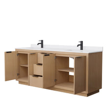 Load image into Gallery viewer, Wyndham Collection Vanity Wyndham Collection WCF282880DLBWCUNSMXX Maroni 80 Inch Double Bathroom Vanity in Light Straw, White Cultured Marble Countertop, Undermount Square Sinks, Matte Black Trim