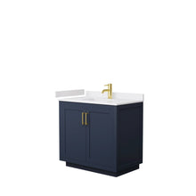 Load image into Gallery viewer, Wyndham Collection Vanity Wyndham Collection WCF292936SBLWCUNSMXX Miranda 36 Inch Single Bathroom Vanity in Dark Blue, White Cultured Marble Countertop, Undermount Square Sink, Brushed Gold Trim