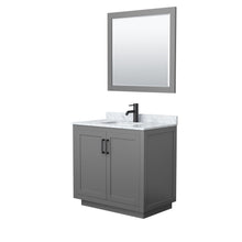 Load image into Gallery viewer, Wyndham Collection Vanity Wyndham Collection WCF292936SGBCMUNSM34 Miranda 36 Inch Single Bathroom Vanity in Dark Gray, White Carrara Marble Countertop, Undermount Square Sink, Matte Black Trim, 34 Inch Mirror