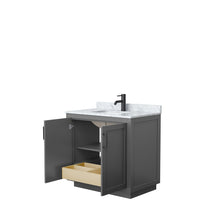 Load image into Gallery viewer, Wyndham Collection Vanity Wyndham Collection WCF292936SGBCMUNSMXX Miranda 36 Inch Single Bathroom Vanity in Dark Gray, White Carrara Marble Countertop, Undermount Square Sink, Matte Black Trim