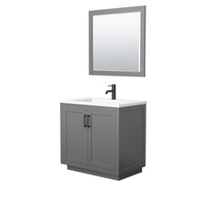 Load image into Gallery viewer, Wyndham Collection Vanity Wyndham Collection WCF292936SGBK1INTM34 Miranda 36 Inch Single Bathroom Vanity in Dark Gray, 1.25 Inch Thick Matte White Solid Surface Countertop, Integrated Sink, Matte Black Trim, 34 Inch Mirror