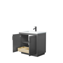 Load image into Gallery viewer, Wyndham Collection Vanity Wyndham Collection WCF292936SGBK1INTMXX Miranda 36 Inch Single Bathroom Vanity in Dark Gray, 1.25 Inch Thick Matte White Solid Surface Countertop, Integrated Sink, Matte Black Trim