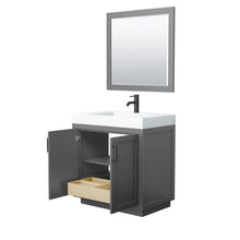 Load image into Gallery viewer, Wyndham Collection Vanity Wyndham Collection WCF292936SGBK4INTM34 Miranda 36 Inch Single Bathroom Vanity in Dark Gray, 4 Inch Thick Matte White Solid Surface Countertop, Integrated Sink, Matte Black Trim, 34 Inch Mirror