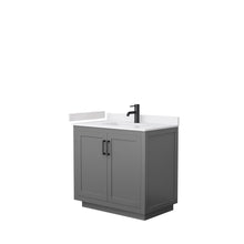 Load image into Gallery viewer, Wyndham Collection Vanity Wyndham Collection WCF292936SGBWCUNSMXX Miranda 36 Inch Single Bathroom Vanity in Dark Gray, White Cultured Marble Countertop, Undermount Square Sink, Matte Black Trim