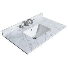 Load image into Gallery viewer, Wyndham Collection Vanity Wyndham Collection WCF292936SGGCMUNSM34 Miranda 36 Inch Single Bathroom Vanity in Dark Gray, White Carrara Marble Countertop, Undermount Square Sink, Brushed Gold Trim, 34 Inch Mirror