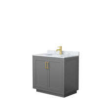 Load image into Gallery viewer, Wyndham Collection Vanity Wyndham Collection WCF292936SGGCMUNSMXX Miranda 36 Inch Single Bathroom Vanity in Dark Gray, White Carrara Marble Countertop, Undermount Square Sink, Brushed Gold Trim