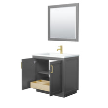 Load image into Gallery viewer, Wyndham Collection Vanity Wyndham Collection WCF292936SGGK1INTM34 Miranda 36 Inch Single Bathroom Vanity in Dark Gray, 1.25 Inch Thick Matte White Solid Surface Countertop, Integrated Sink, Brushed Gold Trim, 34 Inch Mirror
