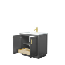 Load image into Gallery viewer, Wyndham Collection Vanity Wyndham Collection WCF292936SGGK1INTMXX Miranda 36 Inch Single Bathroom Vanity in Dark Gray, 1.25 Inch Thick Matte White Solid Surface Countertop, Integrated Sink, Brushed Gold Trim