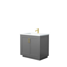 Load image into Gallery viewer, Wyndham Collection Vanity Wyndham Collection WCF292936SGGK1INTMXX Miranda 36 Inch Single Bathroom Vanity in Dark Gray, 1.25 Inch Thick Matte White Solid Surface Countertop, Integrated Sink, Brushed Gold Trim