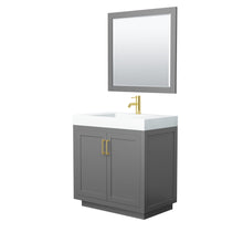 Load image into Gallery viewer, Wyndham Collection Vanity Wyndham Collection WCF292936SGGK4INTM34 Miranda 36 Inch Single Bathroom Vanity in Dark Gray, 4 Inch Thick Matte White Solid Surface Countertop, Integrated Sink, Brushed Gold Trim, 34 Inch Mirror