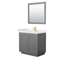 Load image into Gallery viewer, Wyndham Collection Vanity Wyndham Collection WCF292936SGGWCUNSM34 Miranda 36 Inch Single Bathroom Vanity in Dark Gray, White Cultured Marble Countertop, Undermount Square Sink, Brushed Gold Trim, 34 Inch Mirror