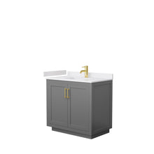 Load image into Gallery viewer, Wyndham Collection Vanity Wyndham Collection WCF292936SGGWCUNSMXX Miranda 36 Inch Single Bathroom Vanity in Dark Gray, White Cultured Marble Countertop, Undermount Square Sink, Brushed Gold Trim