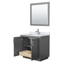 Load image into Gallery viewer, Wyndham Collection Vanity Wyndham Collection WCF292936SKGCMUNSM34 Miranda 36 Inch Single Bathroom Vanity in Dark Gray, White Carrara Marble Countertop, Undermount Square Sink, Brushed Nickel Trim, 34 Inch Mirror