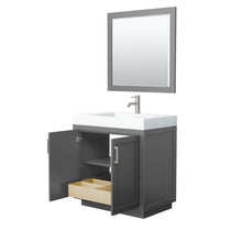 Load image into Gallery viewer, Wyndham Collection Vanity Wyndham Collection WCF292936SKGK4INTM34 Miranda 36 Inch Single Bathroom Vanity in Dark Gray, 4 Inch Thick Matte White Solid Surface Countertop, Integrated Sink, Brushed Nickel Trim, 34 Inch Mirror