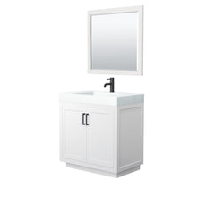 Load image into Gallery viewer, Wyndham Collection Vanity Wyndham Collection WCF292936SWBK4INTM34 Miranda 36 Inch Single Bathroom Vanity in White, 4 Inch Thick Matte White Solid Surface Countertop, Integrated Sink, Matte Black Trim, 34 Inch Mirror