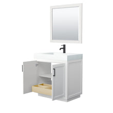 Load image into Gallery viewer, Wyndham Collection Vanity Wyndham Collection WCF292936SWBK4INTM34 Miranda 36 Inch Single Bathroom Vanity in White, 4 Inch Thick Matte White Solid Surface Countertop, Integrated Sink, Matte Black Trim, 34 Inch Mirror