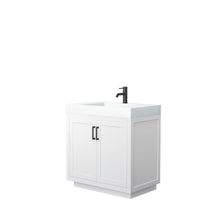 Load image into Gallery viewer, Wyndham Collection Vanity Wyndham Collection WCF292936SWBK4INTMXX Miranda 36 Inch Single Bathroom Vanity in White, 4 Inch Thick Matte White Solid Surface Countertop, Integrated Sink, Matte Black Trim