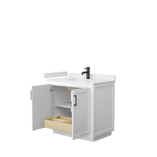 Load image into Gallery viewer, Wyndham Collection Vanity Wyndham Collection WCF292936SWBWCUNSMXX Miranda 36 Inch Single Bathroom Vanity in White, White Cultured Marble Countertop, Undermount Square Sink, Matte Black Trim