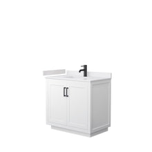 Load image into Gallery viewer, Wyndham Collection Vanity Wyndham Collection WCF292936SWBWCUNSMXX Miranda 36 Inch Single Bathroom Vanity in White, White Cultured Marble Countertop, Undermount Square Sink, Matte Black Trim